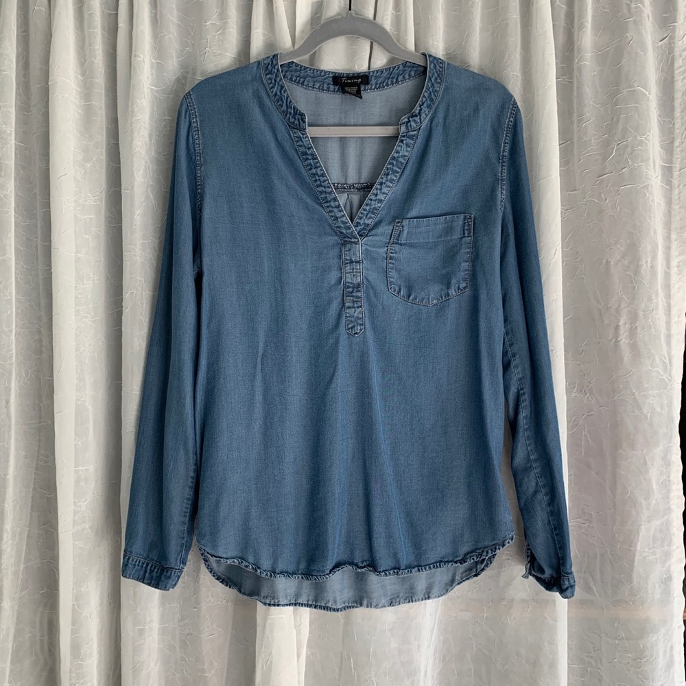Modcloth Chambray Long Sleeve Blouse